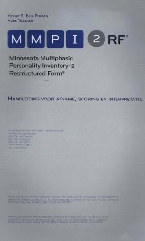 9789080570658 - MMPI-2-RF: handleiding voor afname, scoring en interpretatie