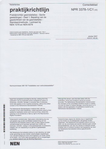 9990079301836 - NPR 3378 2012 (Compleet) omschrijving Praktijkrichtlijn gasinstallaties. (Leidraad bij NEN 1078 )